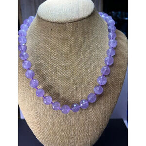 Faceted lavender amethyst knotted necklace with sterling clasp